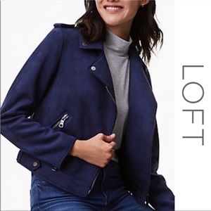 LOFT Dark Royal Blue Suede Motorcycle Jacket